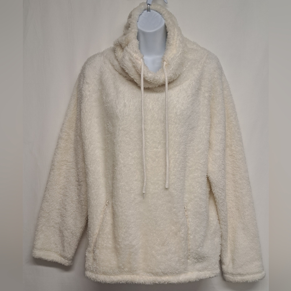 Roma Concept By Rosee L Ivory Fuzzy Cowlneck Sweater Elastic Waist Long Sleeve